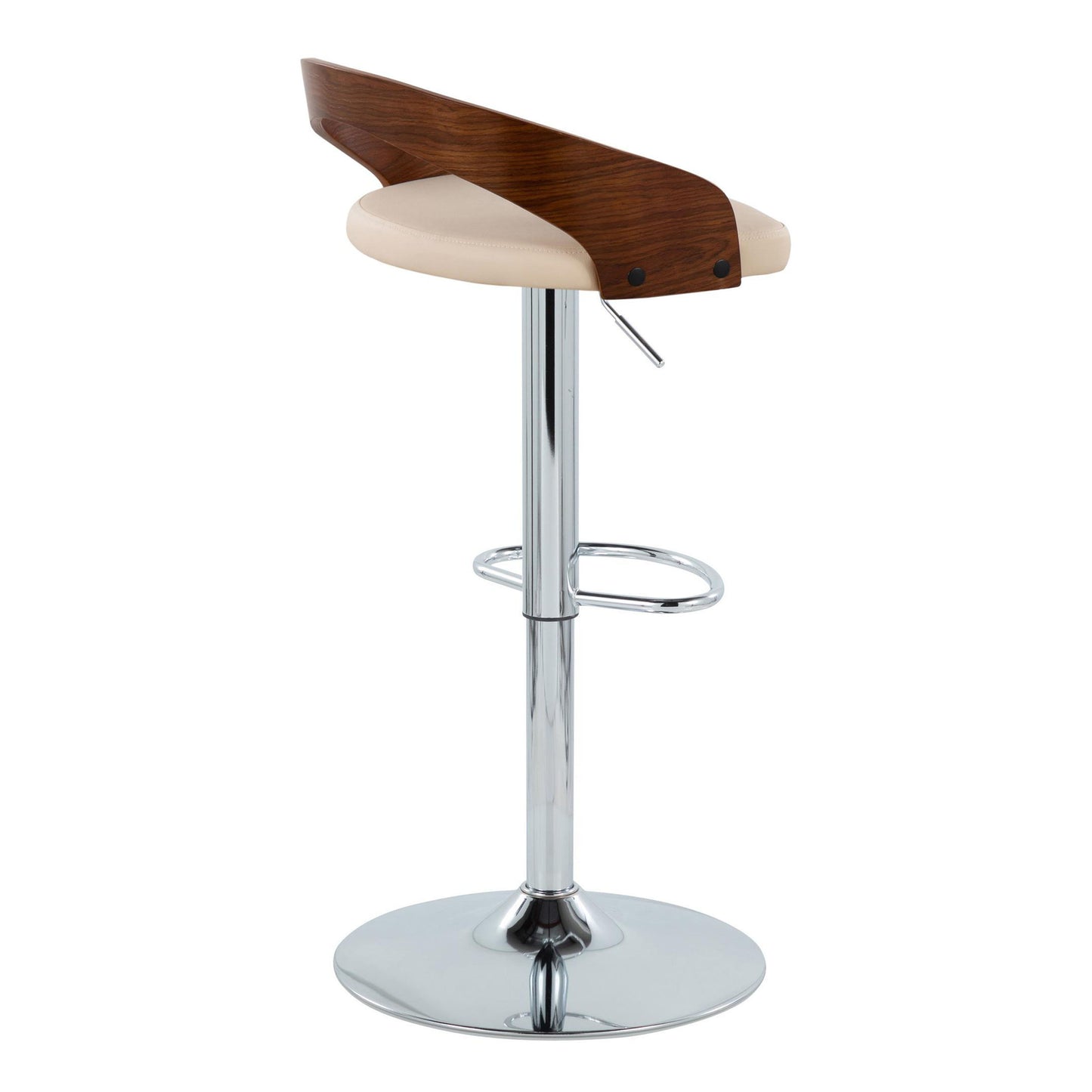 Grotto - Mid-Century Modern Adjustable Height Barstool With Swivel With Oval Footrest (Set of 2) - Chrome / Walnut / Cream