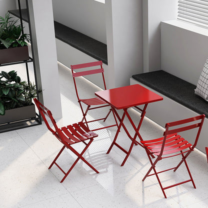 3 Piece Patio Bistro Set Of Foldable Square Table And Chairs - Red