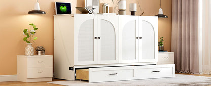Queen Size Murphy Bed With Large Drawers - White