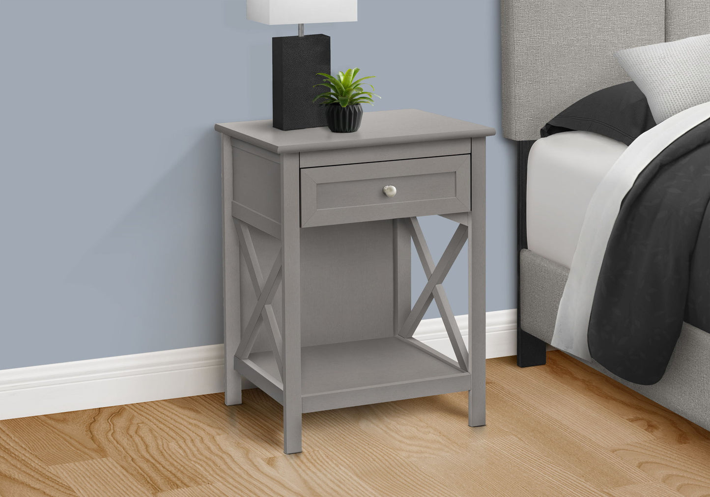 Accent End Table, 2 Tier, Storage Drawer, Transitional - Gray