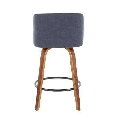 Toriano - Mid-Century Modern, Counter Stool (Set of 2) - Blue / Walnut