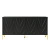 Modern Sideboard Buffet Cabinet With Handleless Press To Open Design, Carved Credenza Storage Cabinet With 4 Doors Construction - Black