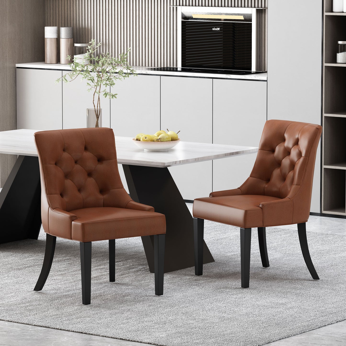 Cheney - Contemporary Dining Chair (Set of 2) With Tufted Design - Light Brown