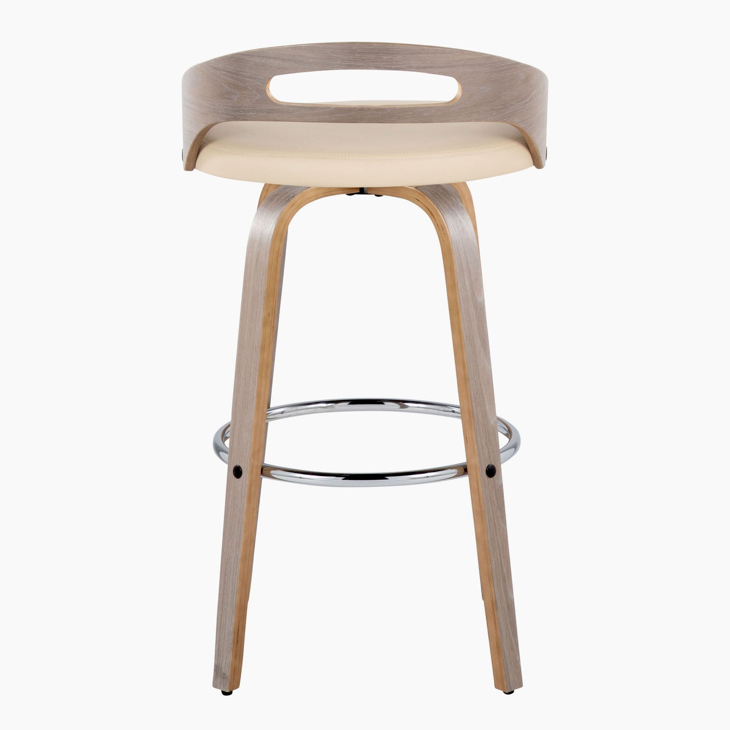 Cassis - Mid-Century Modern Fixed Height Barstool With Swivel With Round Footrest (Set of 2) - Light Gray / Cream