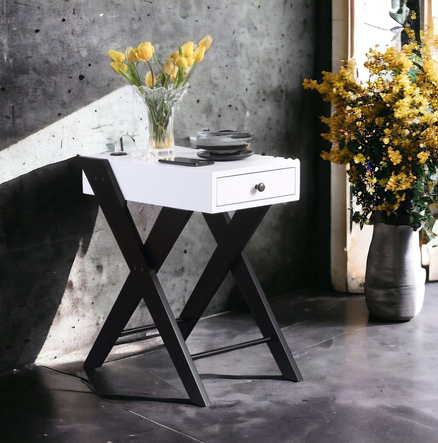 Fierce - Accent Table With Built - In USB Port - White / Black