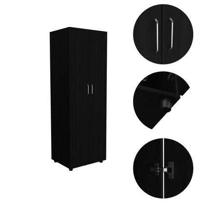 Armoire Organiser, Two Shelves, Rod, Double Door Cabinet Armoire - Black