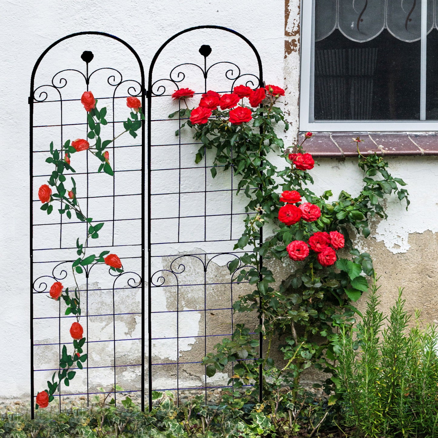 4 Pack Metal Garden Trellis For Climbing Plants Outdoor Rustproof Plant Support Rose Trellis Netting Trellis - Black