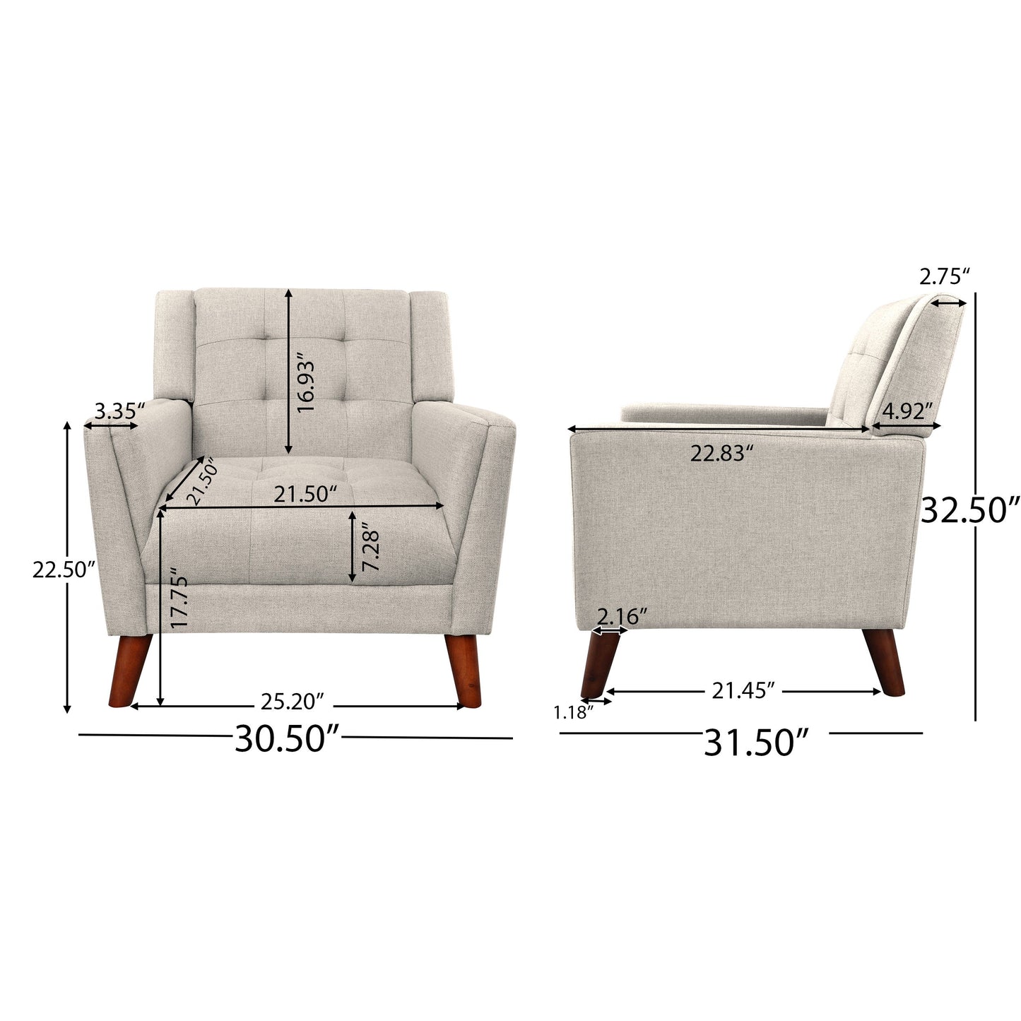 Luminaesque - Fabric Upholstered Armchair With Tufted Back - Beige