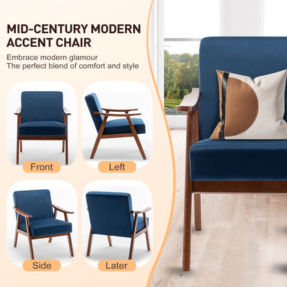 Mid Century Modern Wingback Accent Chair With Solid Wood Frame And Extra Thick Backrest - Lounge Chair For Living Room, Bedroom, Or Reading Room - Blue