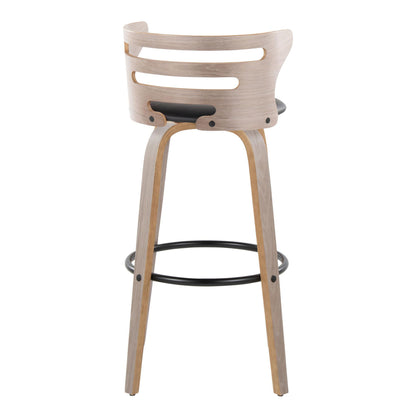 Cosini - Mid-Century Modern Fixed Height Barstool & Swivel And Round Footrest (Set of 2) - Light Gray / Black