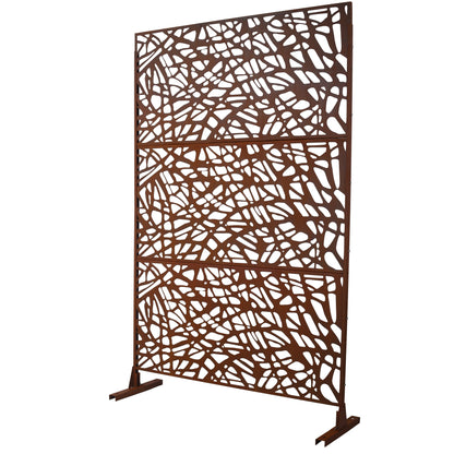 Outdoor & Indoor Privacy Screen Metal Privacy Screen, Freestanding Decorative Privacy Screen For Deck Balcony Patio - Rust Red