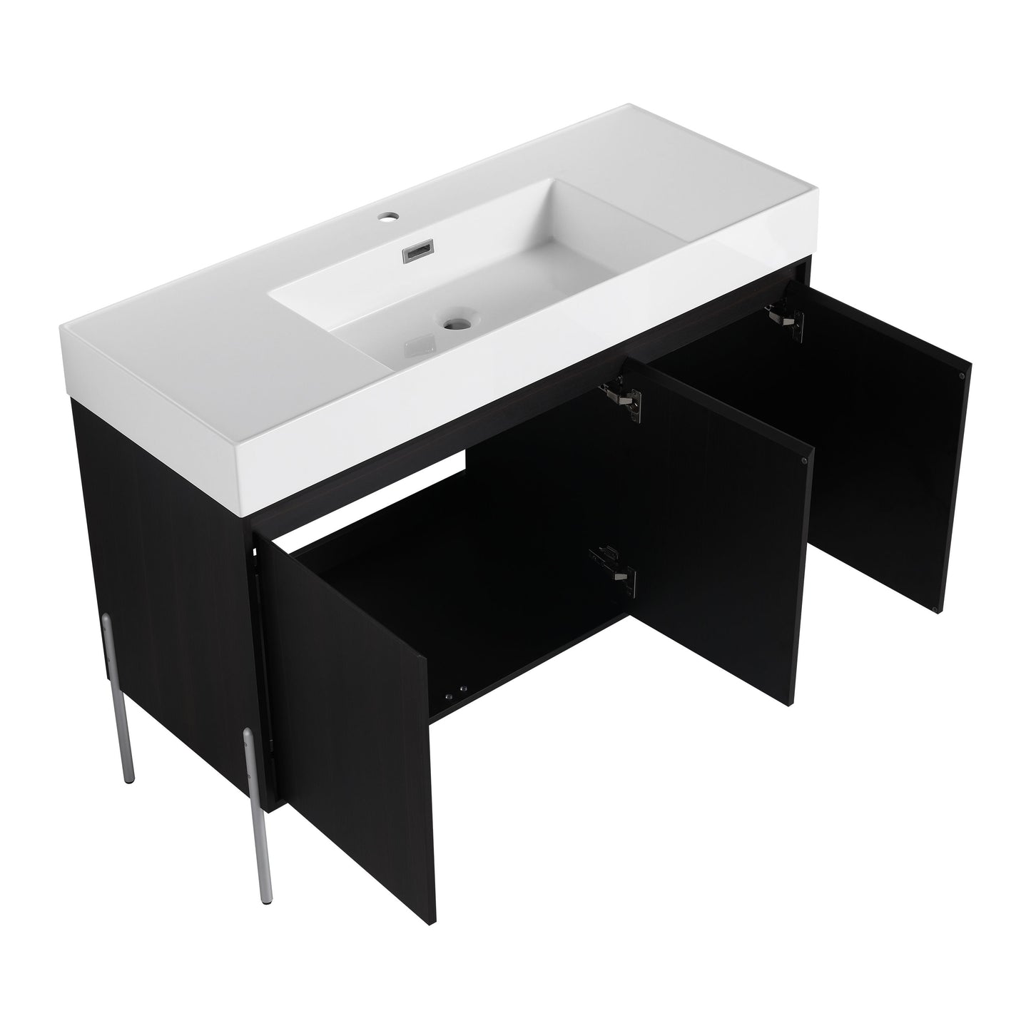 Freestanding Bathroom Vanity With Resin Sink And Storage Cabinet - Dark Oak