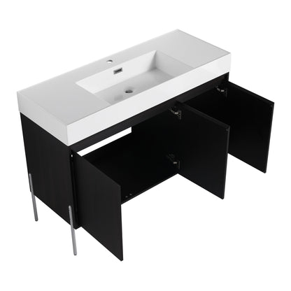 Freestanding Bathroom Vanity With Resin Sink And Storage Cabinet - Dark Oak