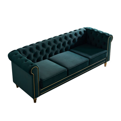Chesterfield - Velvet Sofa 84.65" For Living Room - Green