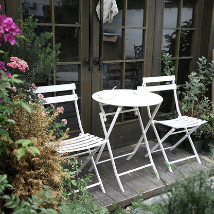 3 Piece Patio Bistro Set Of Foldable Round Table And Chairs - White
