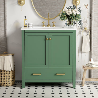 Bathroom Vanity With Single Sink, Combination Under Counter Sink, Bathroom Storage Cabinet With 2 Doors And A Drawer, Soft Closure, Multifunctional Storage - Green