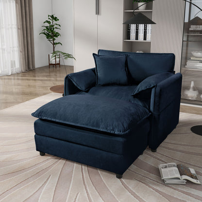 Oversized Recliner Chair With Movable Ottoman, Soft Chenille Upholstered Indoor Lounge Chair, Diy Combination - Blue