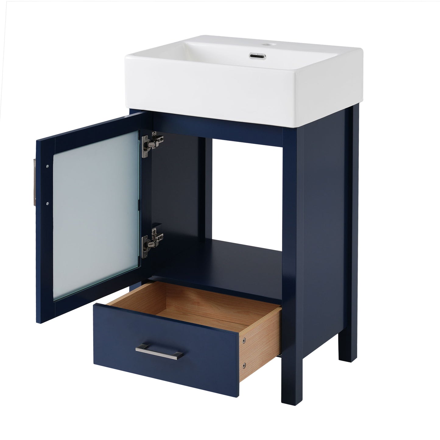 Bathroom Vanity With Ceramic Sink And Ample Storage, Ideal For Small Bathrooms - Blue