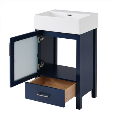 Bathroom Vanity With Ceramic Sink And Ample Storage, Ideal For Small Bathrooms - Blue