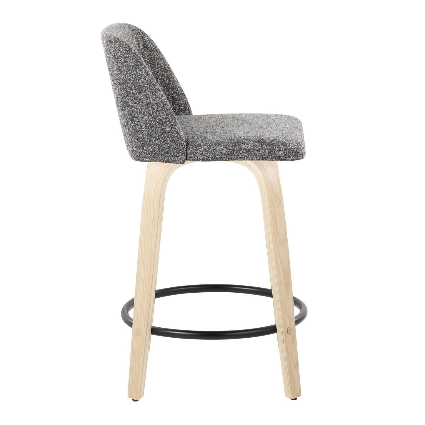 Toriano - Contemporary Fixed Height Counter Stool With Swivel With Round Footrest (Set of 2) - Natural / Gray