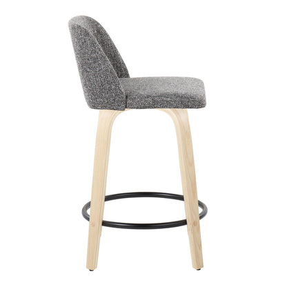 Toriano - Contemporary Fixed Height Counter Stool With Swivel With Round Footrest (Set of 2) - Natural / Gray