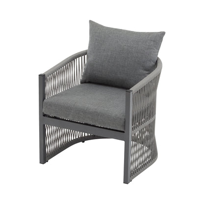 Modern Curved Aluminum Lounge Chair With Stylish Rope - Weave Design And Cushioned Comfort For Outdoor Living - Gray