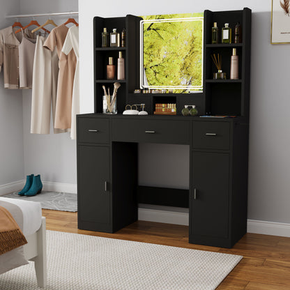 43.31" Newly Designed Smart Mirror Dressing Table With Drawers And Storage Cabinet, Dressing Table With Dressing Pad For Bedroom, Dressing Room - Black