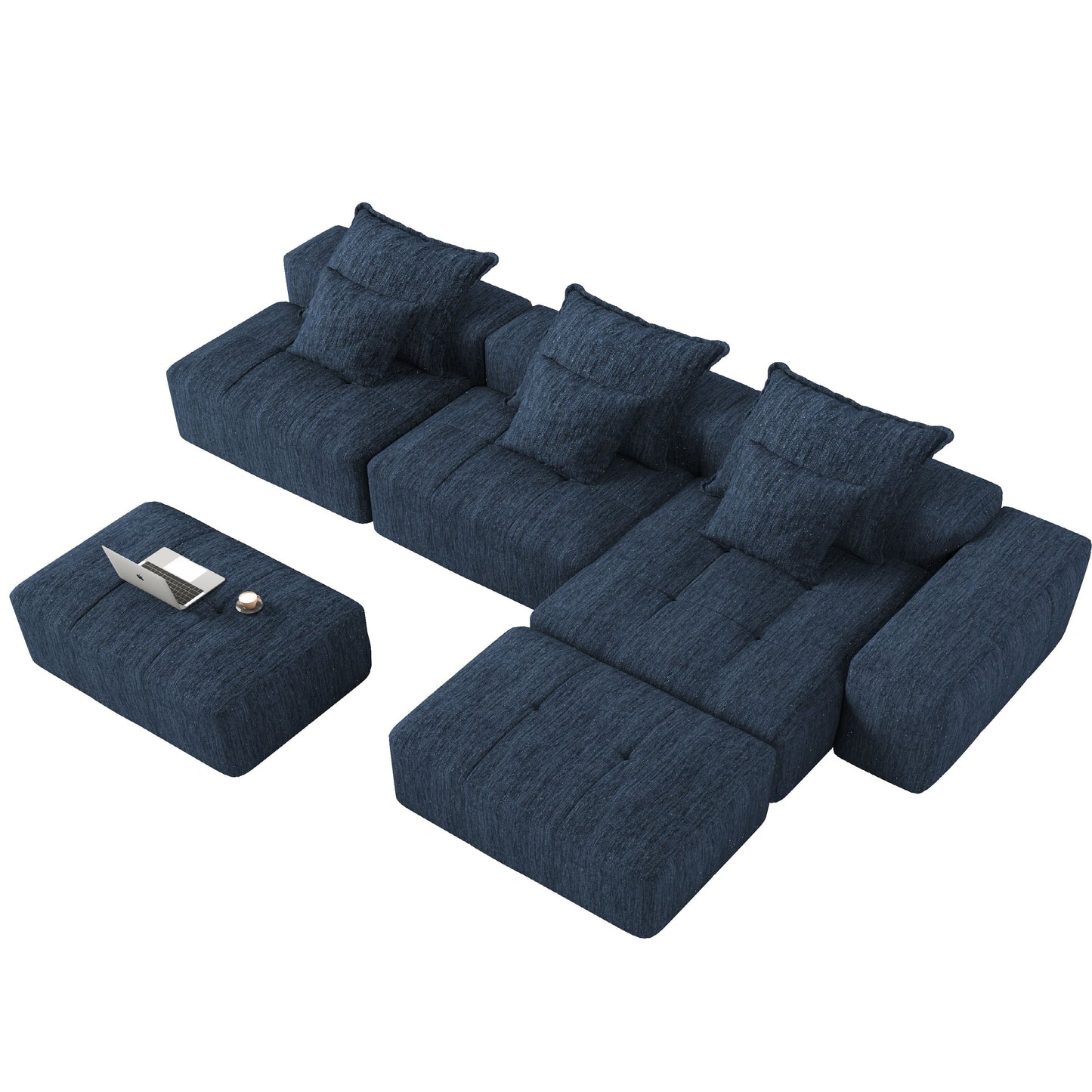Modern Oversized Modular Sectional Sofa, Sparkling Chenille Fabric Soft Cushion Sofa With 6 Pillows, 6 Pieces Diy Combination Tufted Sofa, No Assembly Required - Blue