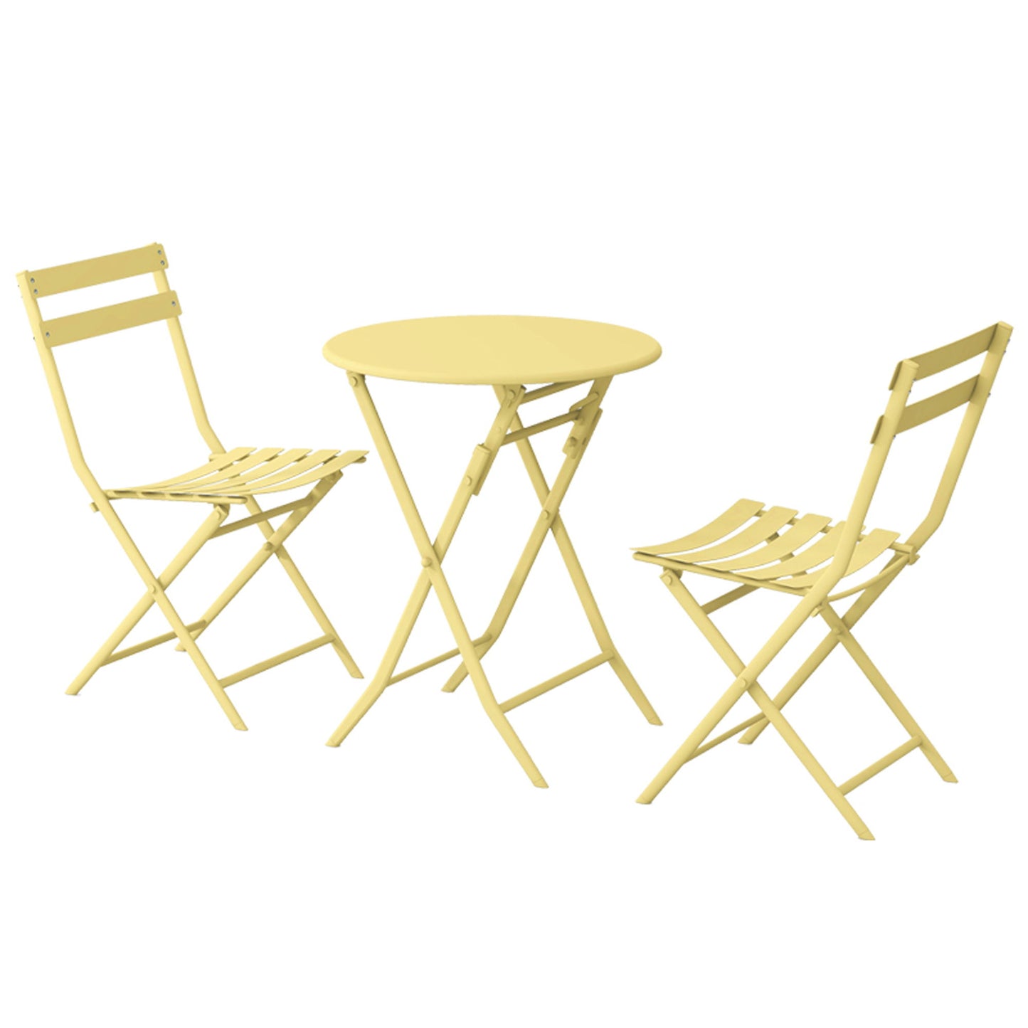 3 Piece Patio Bistro Set Of Foldable Round Table And Chairs - Yellow