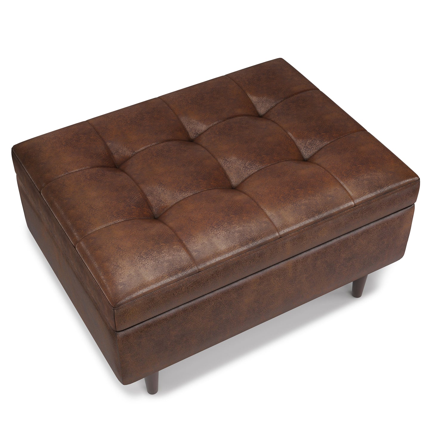 Shay - Mid Century Small Coffee Table Storage Ottoman - Distressed Chestnut Brown
