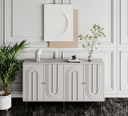 Modern Lacquered 4 Door Wooden Cabinet Sideboard Buffet Server Cabinet Storage Cabinet, For Living Room, Entryway, Hallway, Office, Kitchen And Dining Room - Gray