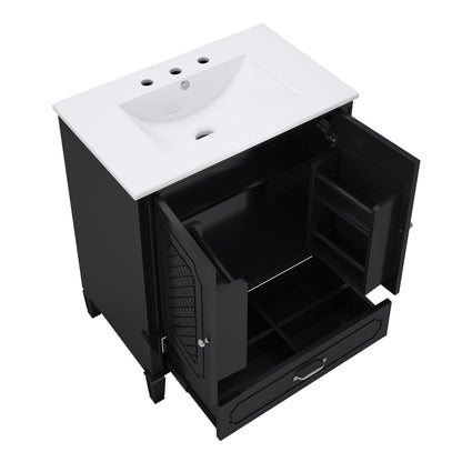 Vintage Style 30" Bathroom Vanity With Sink, Multi Functional Storage, Soft Closing Door - Black