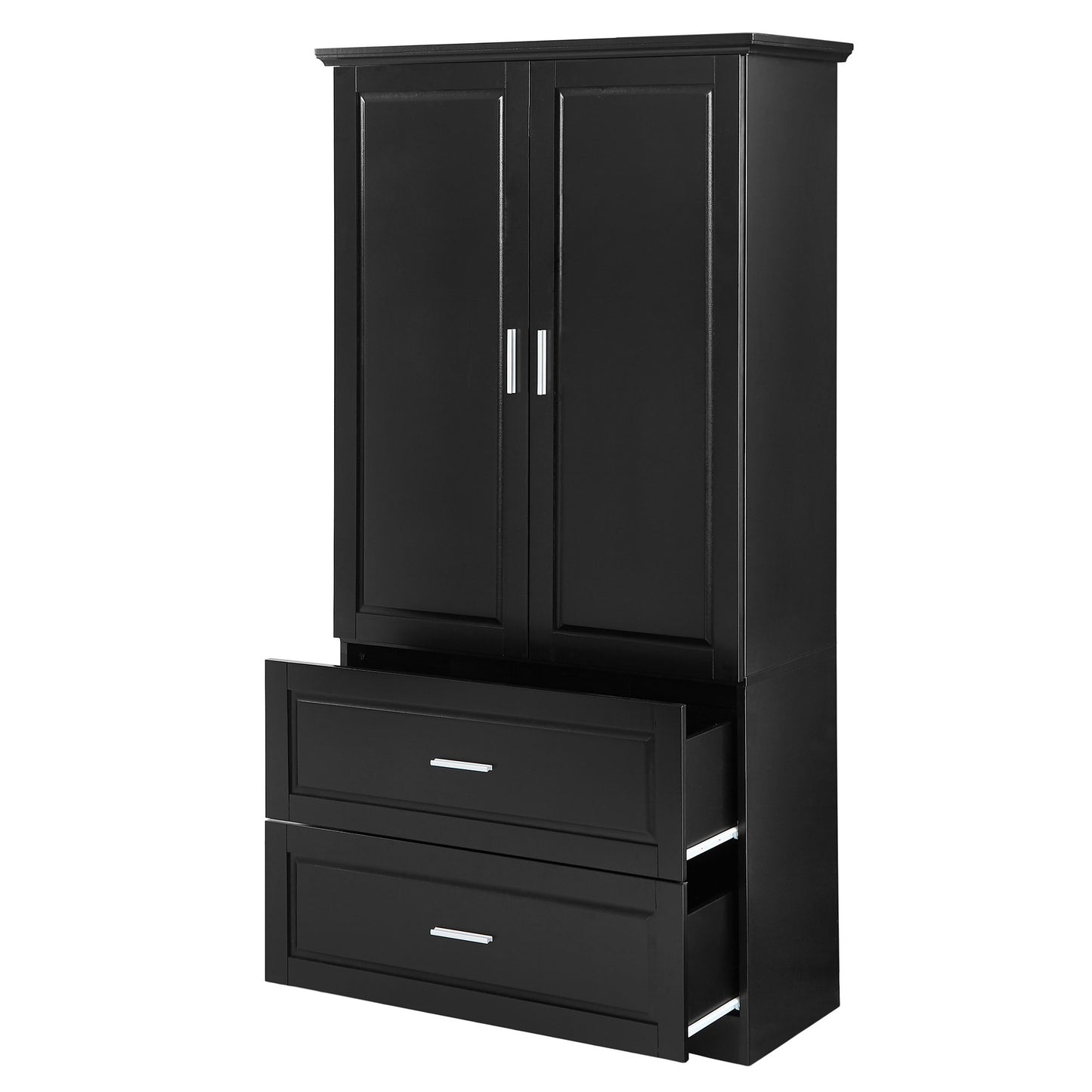 Tall Bathroom Storage Cabinet, Cabinet With 2 Doors And Drawers, Adjustable Shelf - Black