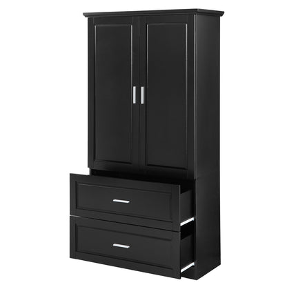 Tall Bathroom Storage Cabinet, Cabinet With 2 Doors And Drawers, Adjustable Shelf - Black