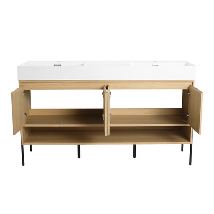 Modern 60" Bathroom Vanity Combo With Single Resin Sink And Storage Cabinet - Oak