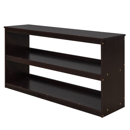 Full Loft Low Study Bed With Cabinet, Shelves And Rolling Portable Desk, Multiple Functions - Espresso