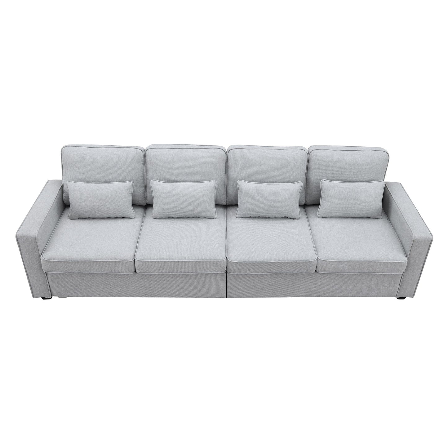 4 Seater Modern Linen Sofa With Armrest Pockets And 4 Pillows, Minimalist Style Couch - Light Gray