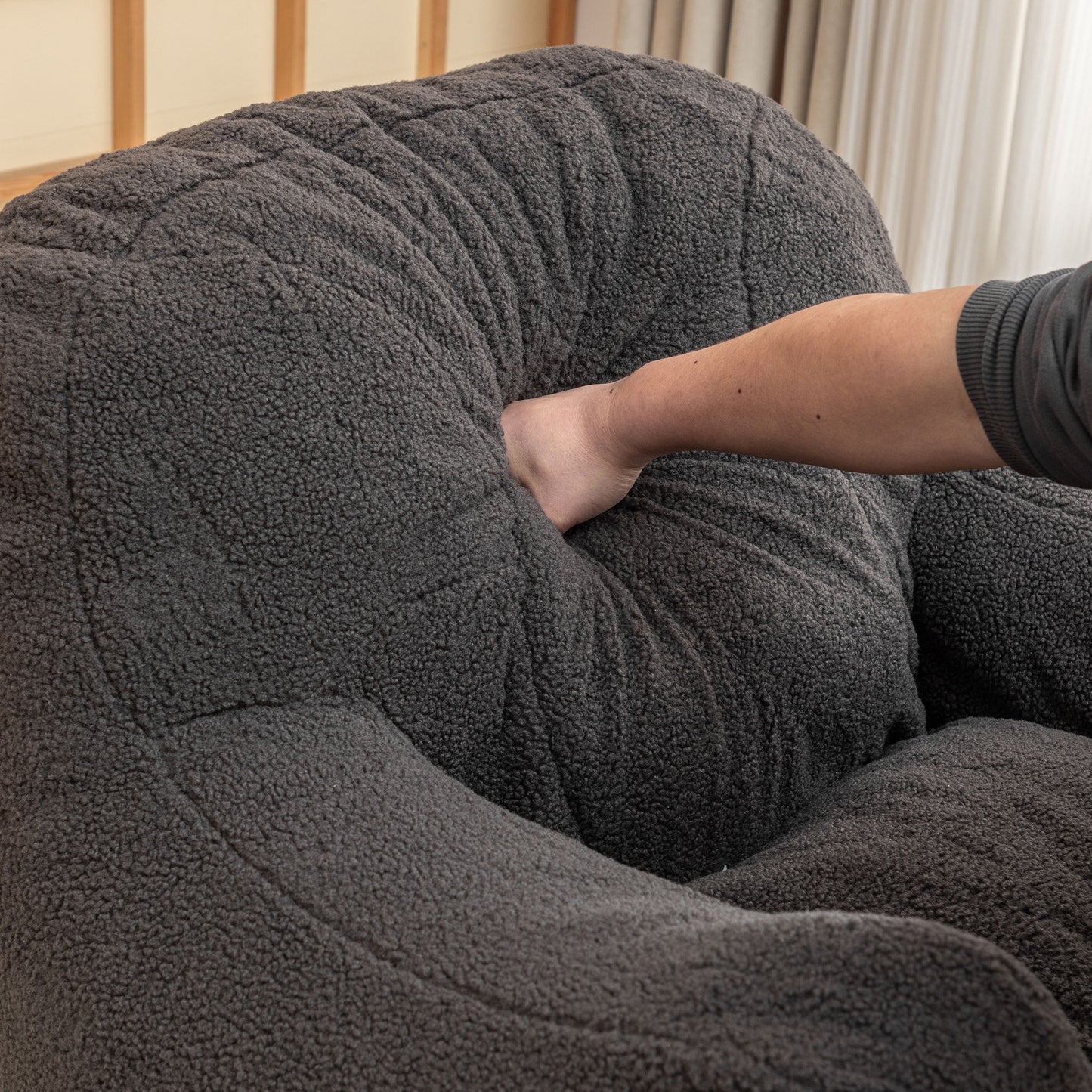 Comfy Bean Bag Chair With Filler, Tufted Memory Foam Sofa Teddy Fabric, Fluffy And Cozy Seating For Dorm, Apartment, Or Living Room - Dark Gray