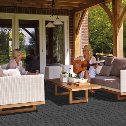 Plastic Interlocking Deck Tiles, Patio Flooring Outdoor Waterproof All Weather Use For Garden Poolside Front / Back Yard (Set of 44) - Light Gray