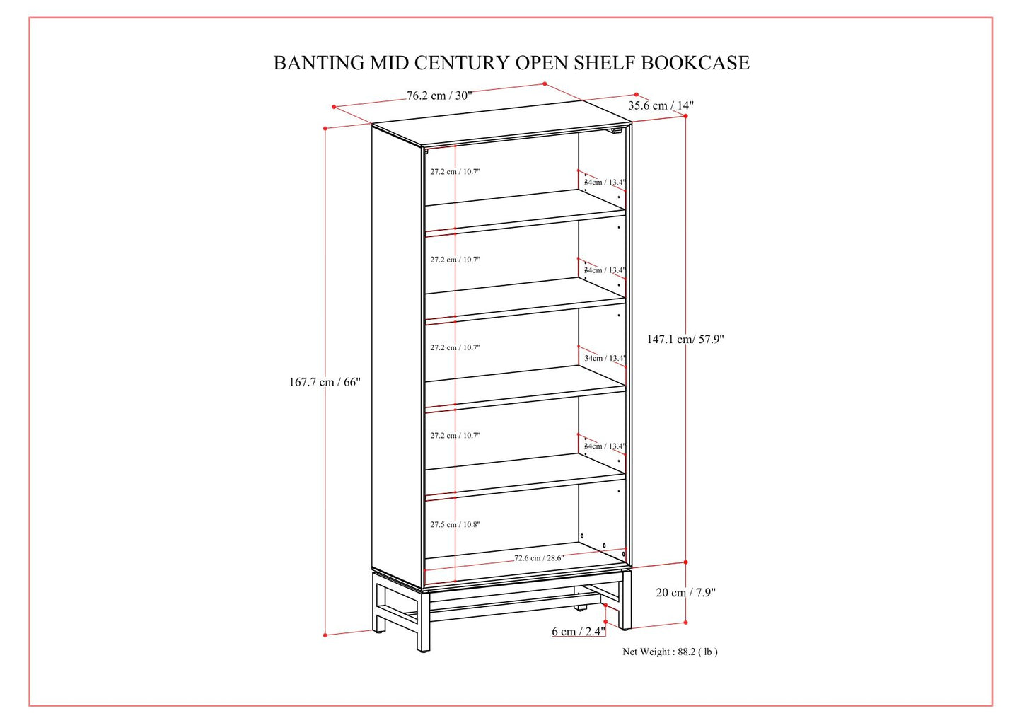 Banting - Mid Century Open Shelf Bookcase - Walnut Brown