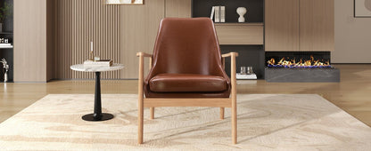 Accent Chair, Mid-Century Modern Armchair With Solid Wood Frame, Reading Leisure Chair With High Back For Living Room - Brown