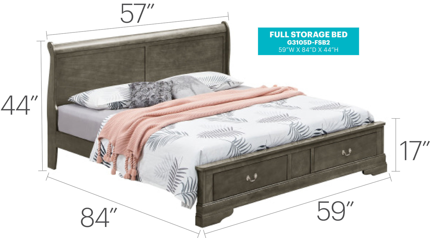 Louis Phillipe - Full Storage Bed For Comfort - Gray