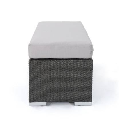 Enthrallia - Outdoor Wicker Bench With Cushion - Gray