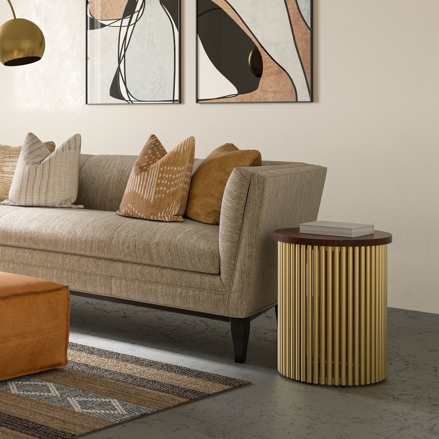 Demy - Metal And Wood Accent Table - Cognac / Gold
