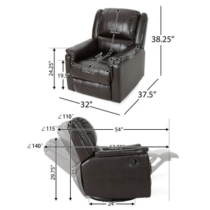 Glider Recliner With Swivel, Manual Reclining Chair - Brown