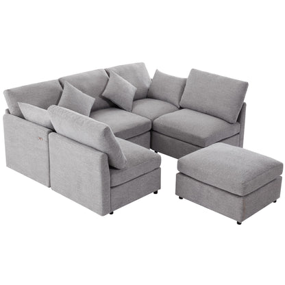 Sectional Sofa Modular Sofa U - Shaped Sofa Couch Sofa Bed L - Shaped Sofa With A Movable Ottoman And Two USB Ports For Living Room - Light Gray
