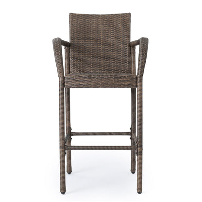 Outdoor Wicker Barstool With Faux Rattan And Iron Frame - Mix Mocha