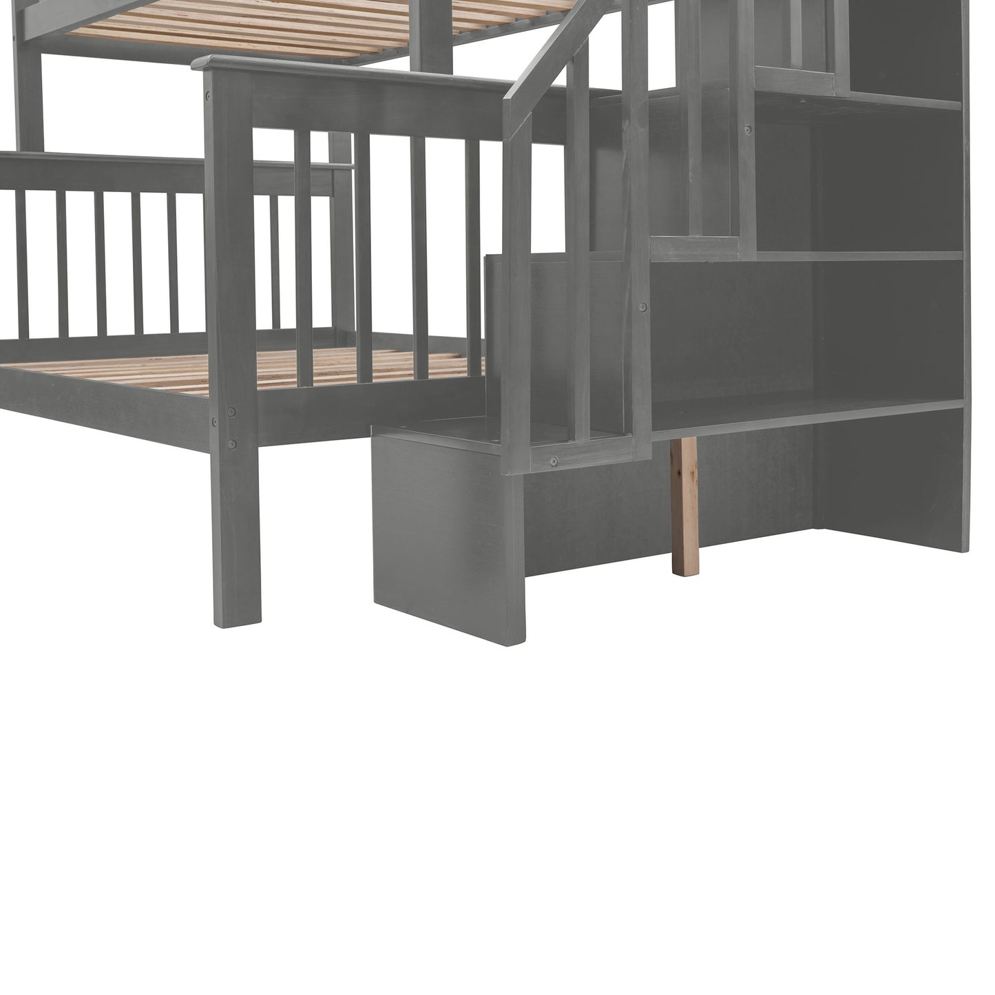 Twin Over Full Stairway Bunk Bed With Drawer, Storage And Guard Rail For Bedroom - Gray