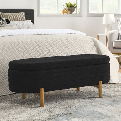 Ottoman Oval Storage Bench With Rubber Wood Legs - Black