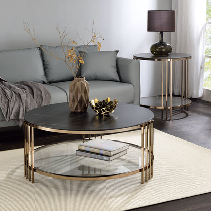 Abisha - Sintered Stone Top & Champagne End Table - Black